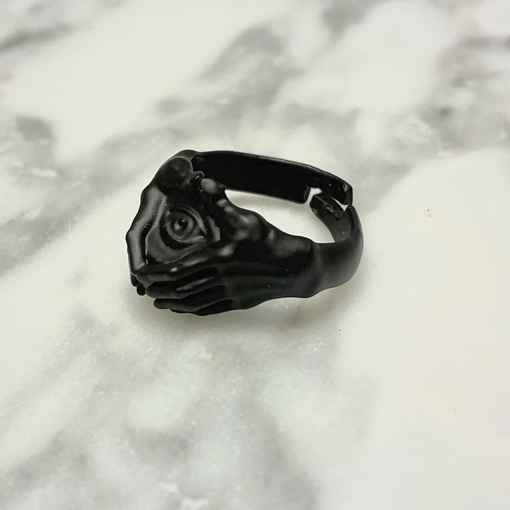 Black metal evil eye signet ring – goth, adjustable - Picture 1 of 2